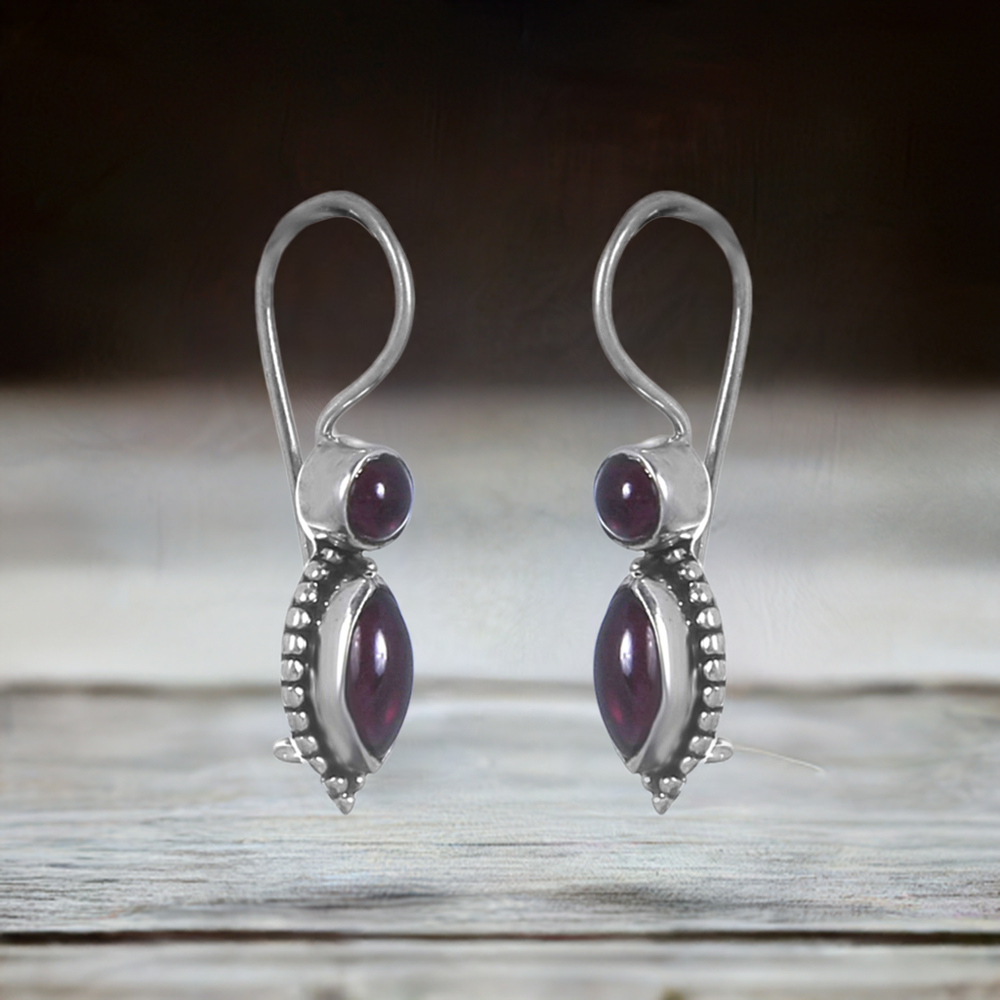 925 Sterling Silver Earrings In Natural Garnet Gemstone 925SE244