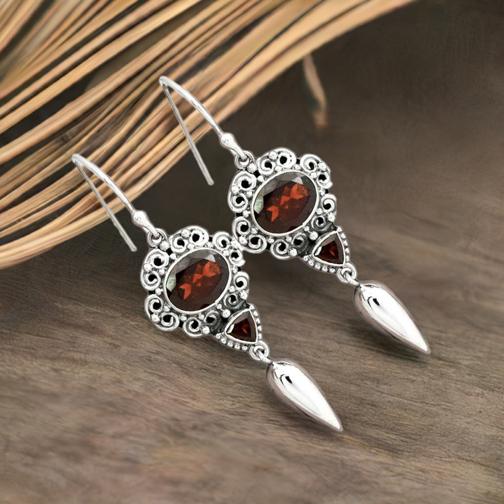 Natural Garnet Gemstone Earrings In 925 Sterling Silver Jewelry 925SE2442