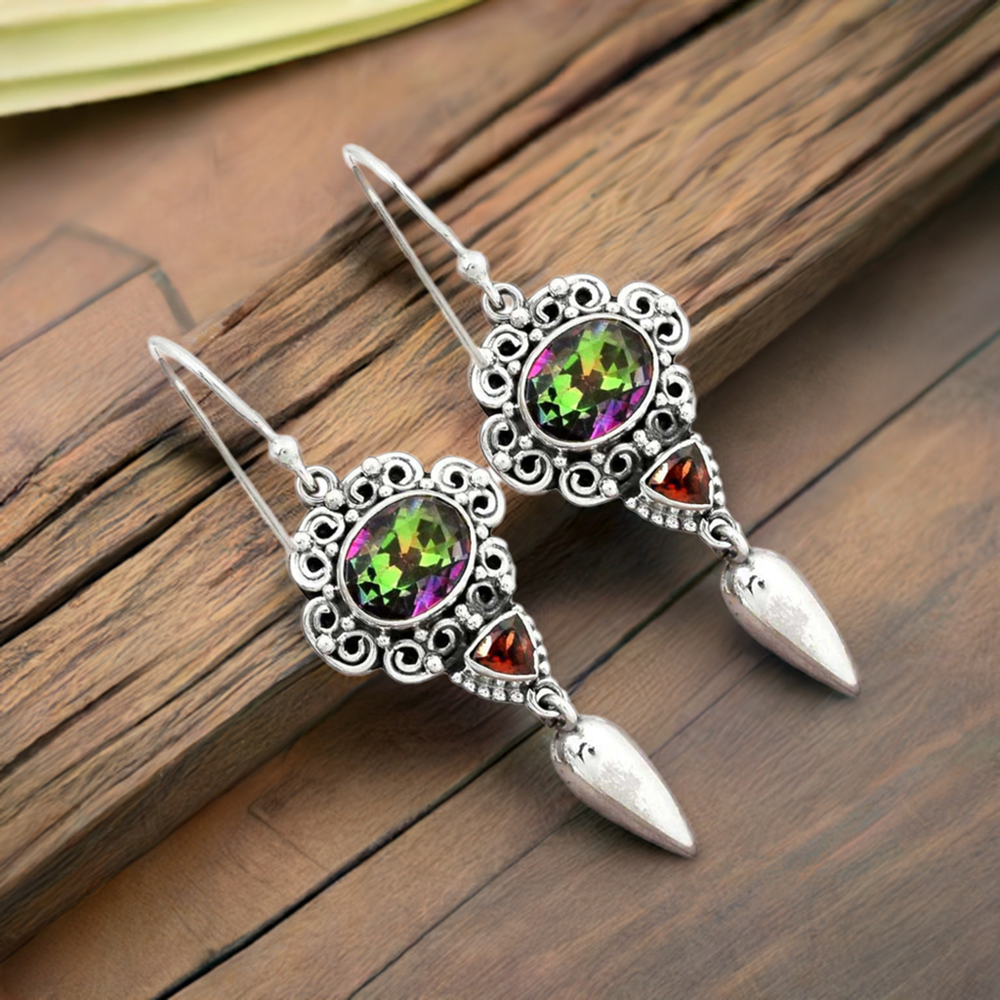 Semi Precious Multi Gemstone Earrings In 925 Sterling Silver Jewelry 925SE2446