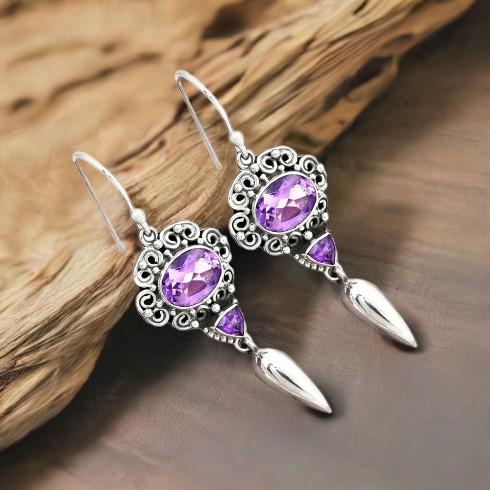 Genuine Amethyst Gemstone Earrings In 925 Sterling Silver Jewelry 925SE2447