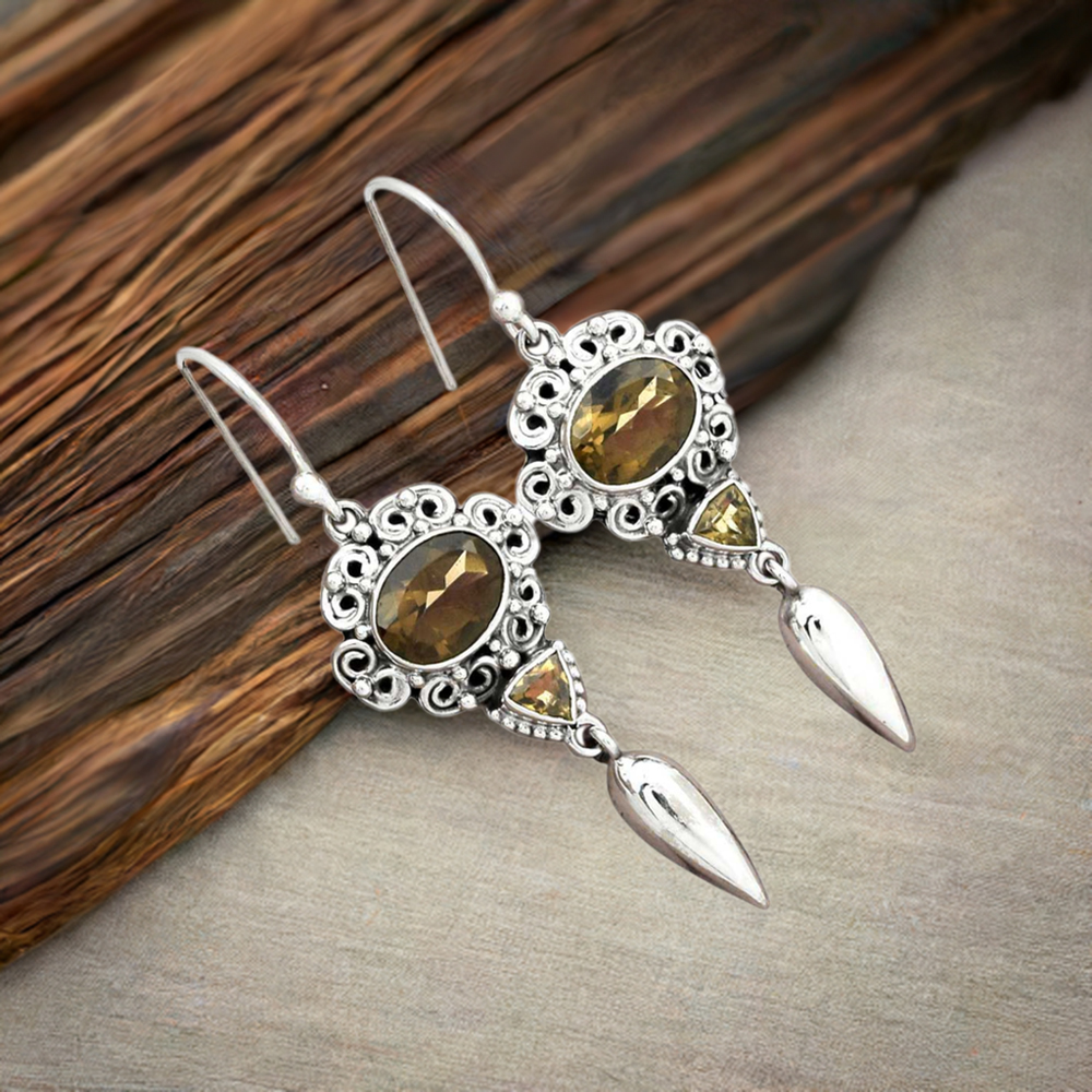 Semi Precious Smoky Quartz Gemstone Earrings In 925 Sterling Silver Jewelry 925SE2449