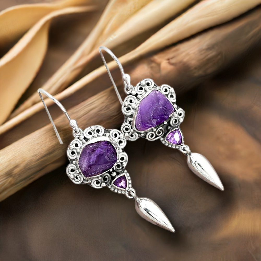925 Sterling Silver Earrings In Amethyst Gemstone Jewelry 925SE2456