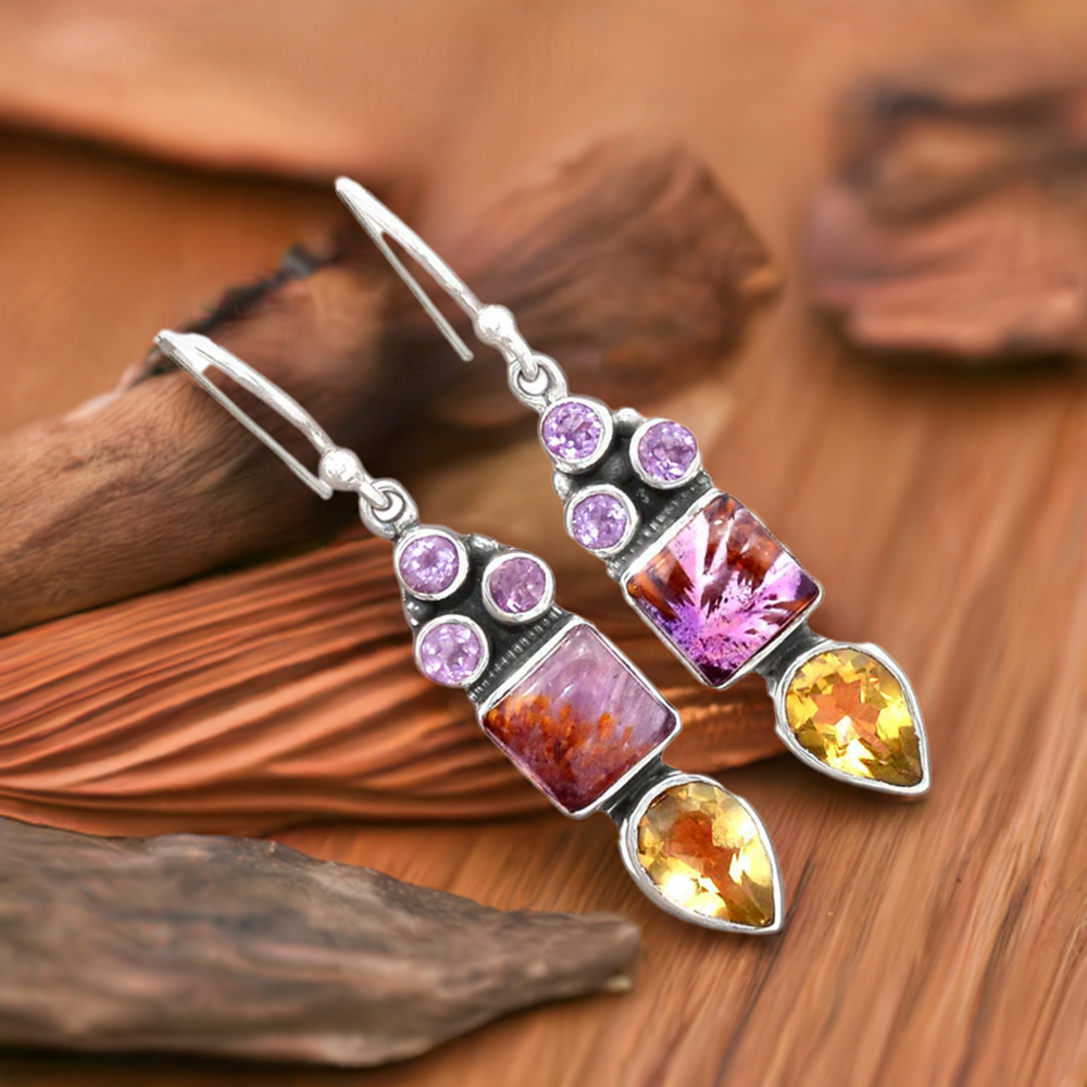 925 Sterling Silver Handmade Earrings In Multi Gemstone Jewelry 925SE2459