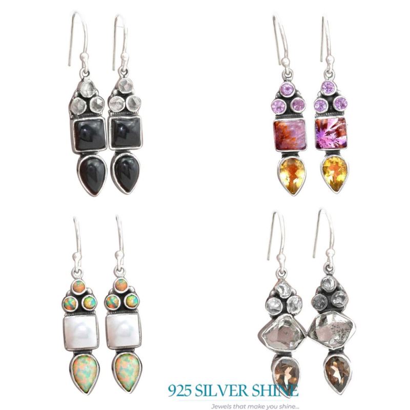 925 Sterling Silver Handmade Earrings In Multi Gemstone Jewelry 925SE2459_3