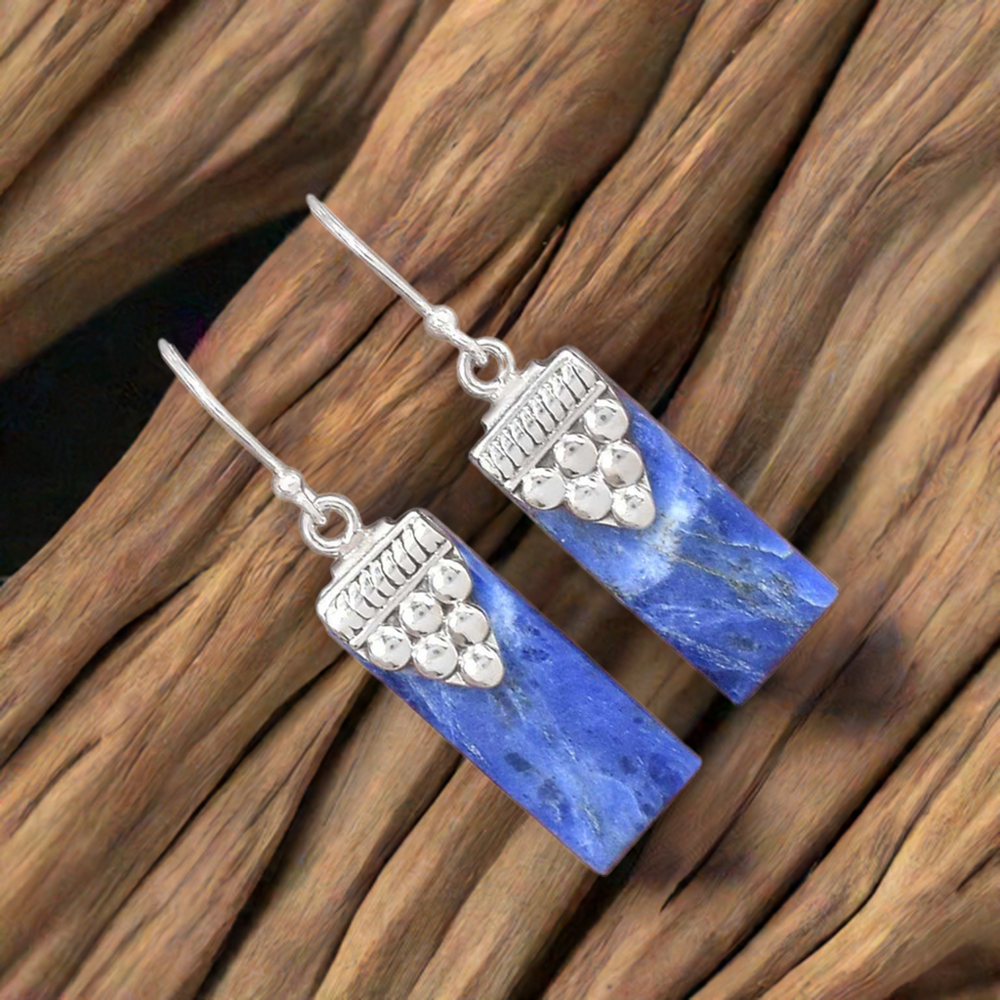 925 Sterling Silver Earrings In Lapis Gemstone Jewelry 925SE2463