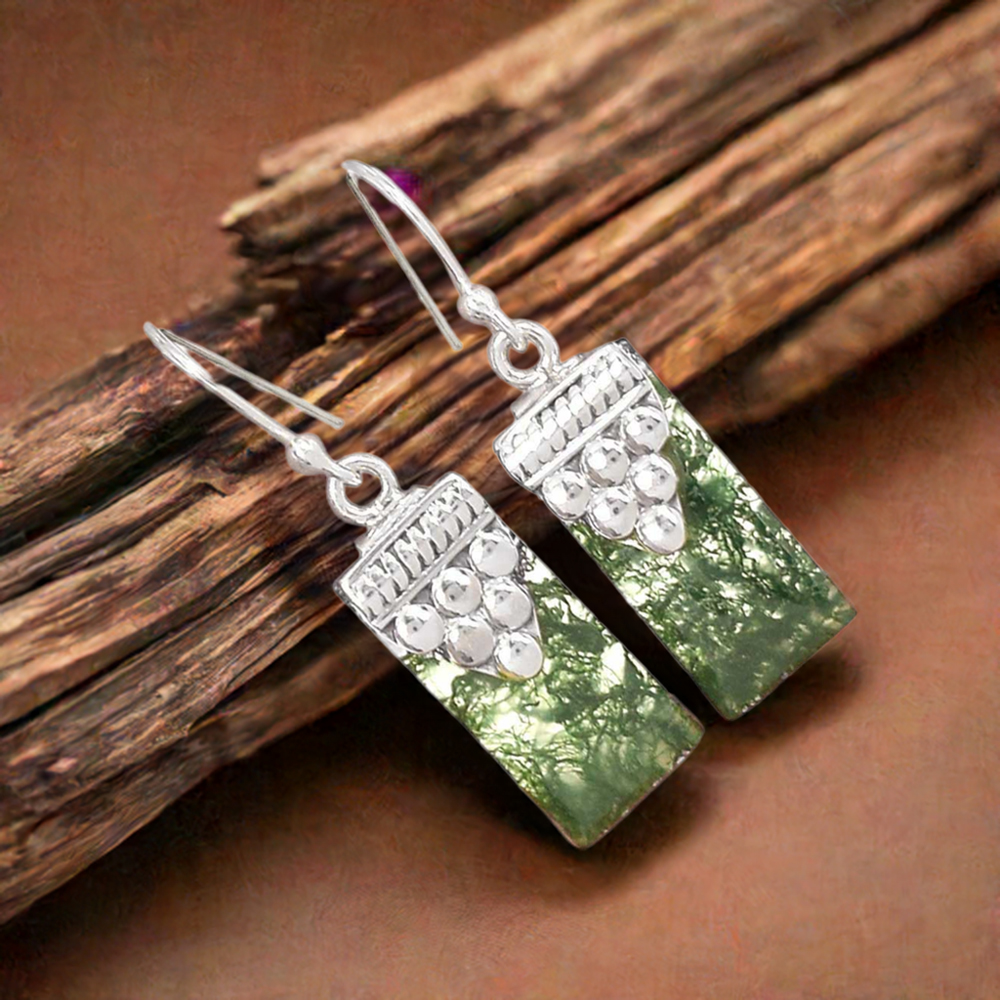 925 Sterling Silver Earrings In Moos Agate Gemstone Jewelry 925SE2466