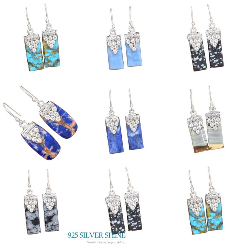 925 Sterling Silver Earrings In Moos Agate Gemstone Jewelry 925SE2466_3