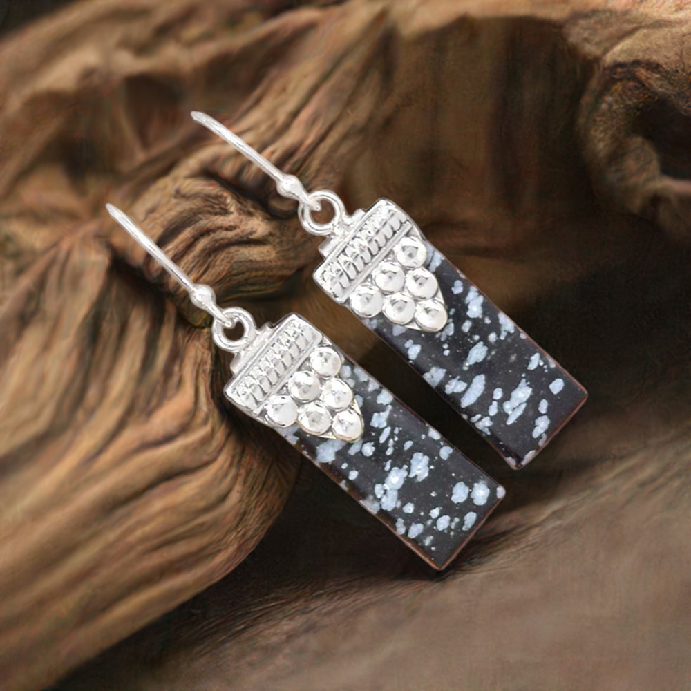 925 Sterling Silver Earrings In Snow flax Gemstone Jewelry 925SE2467