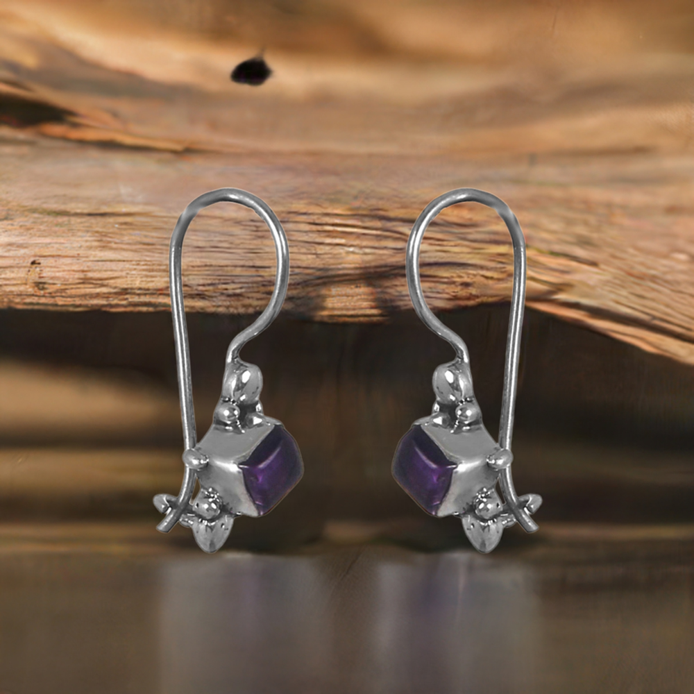 925 Sterling Silver Earrings In Natural Amethyst Gemstone 925SE247