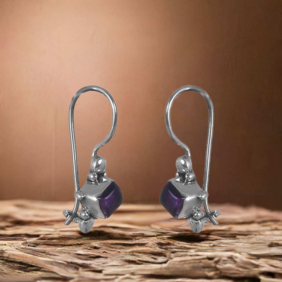 925 Sterling Silver Earrings In Natural Amethyst Gemstone 925SE247_0