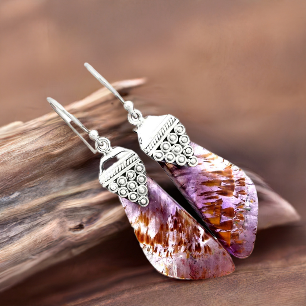 925 Sterling Silver Handmade Earrings In Cacoxenite Gemstone Jewelry 925SE2470