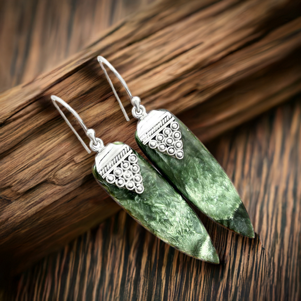 925 Sterling Silver Earrings In Seraphinite Gemstone Jewelry 925SE2474