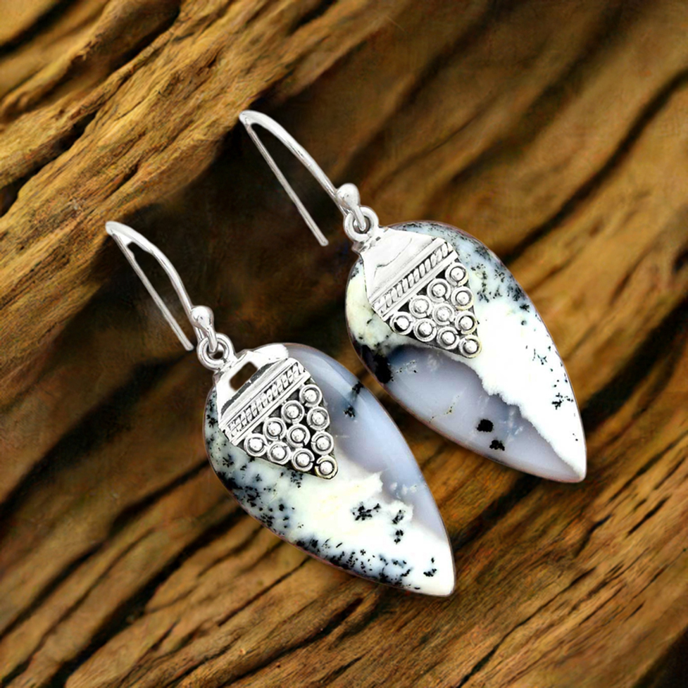 925 Sterling Silver Earrings In Dendritic Agate Gemstone Jewelry 925SE2475_0