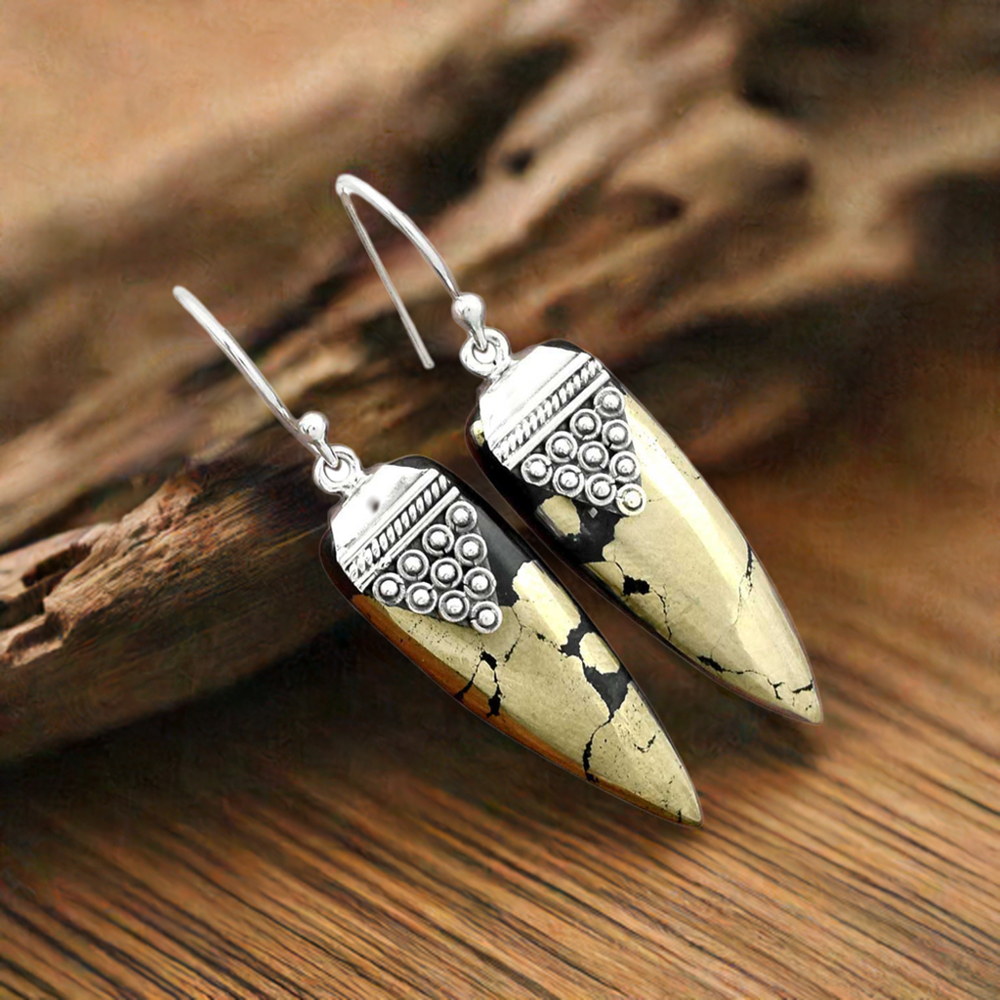 925 Sterling Silver Earrings In Golden Pyrite Gemstone Jewelry 925SE2477