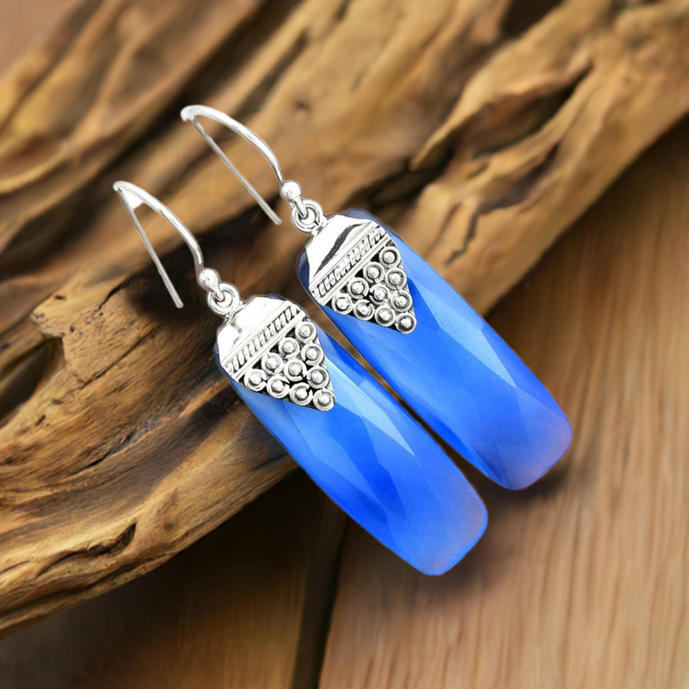 925 Sterling Silver Handmade Earrings In Chalcedony Gemstone Jewelry 925SE2478