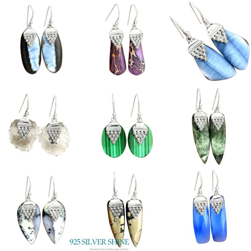 925 Sterling Silver Handmade Earrings In Chalcedony Gemstone Jewelry 925SE2478_3