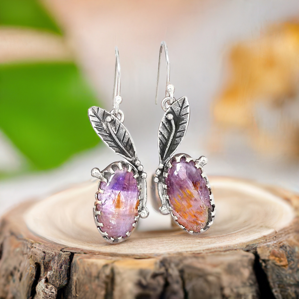 925 Sterling Silver Handmade Earrings In Cacoxenite Gemstone Jewelry 925SE2484