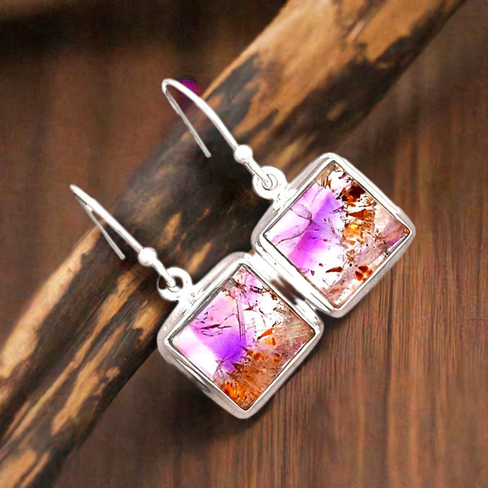 Solid 925 Silver Earrings In Semi Precious Cacoxenite Gemstone 925SE2492