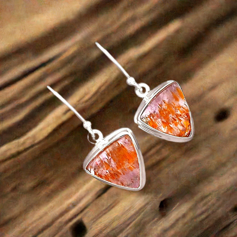 Solid 925 Silver Earrings In Genuine Cacoxenite Gemstone 925SE2493