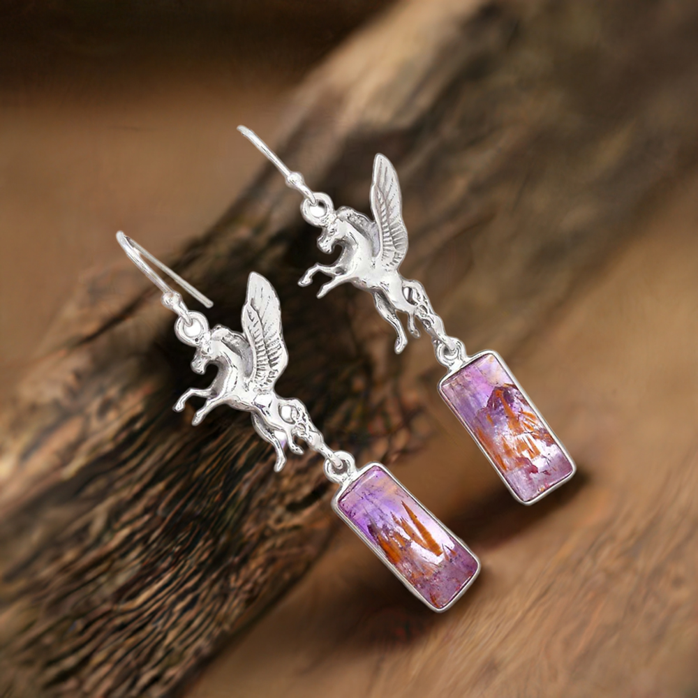 Fine 925 Sterling Silver Earrings In Natural Cacoxenite Gemstone 925SE2494