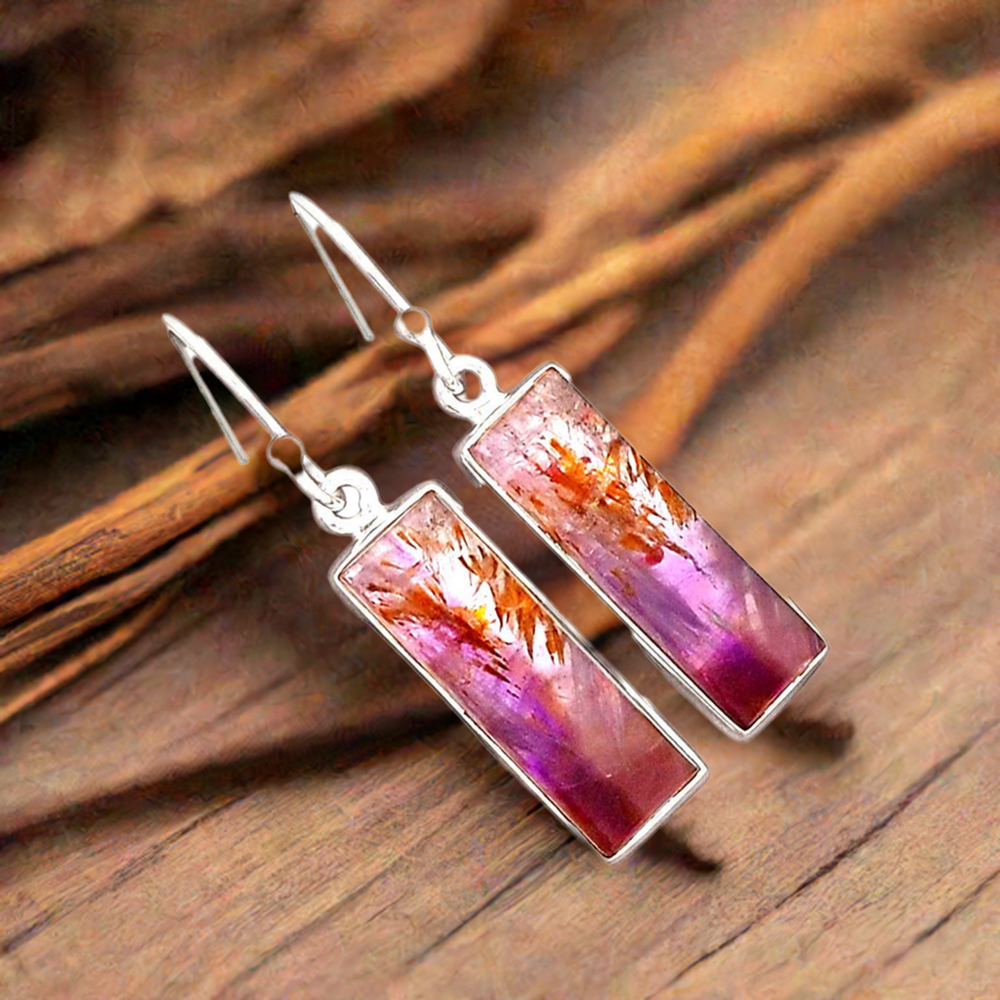 Natural Cacoxenite Gemstone Earrings In 925 Sterling Silver 925SE2497