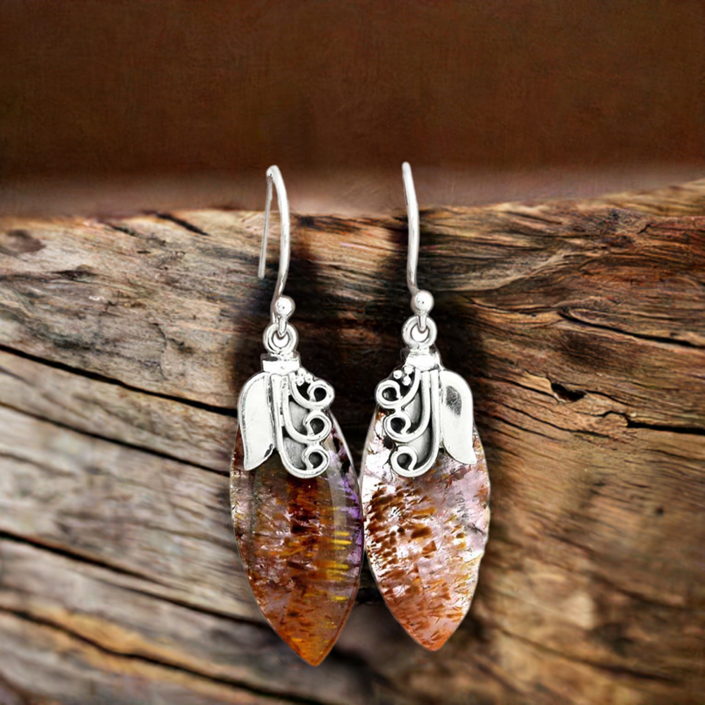 Genuine Cacoxenite Gemstone Earrings In Solid 925 Silver 925SE2502