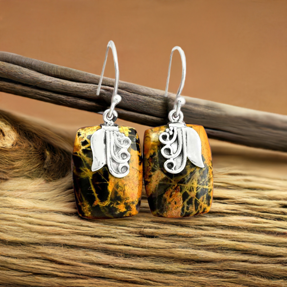 Semi Precious Jasper Gemstone Earrings In Fine 925 Sterling Silver 925SE2504