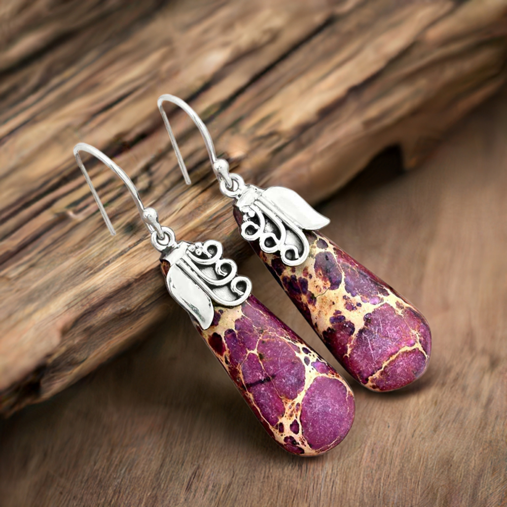 925 Sterling Silver Earrings In Semi Precious Sea Sediment Jasper Gemstone 925SE2507