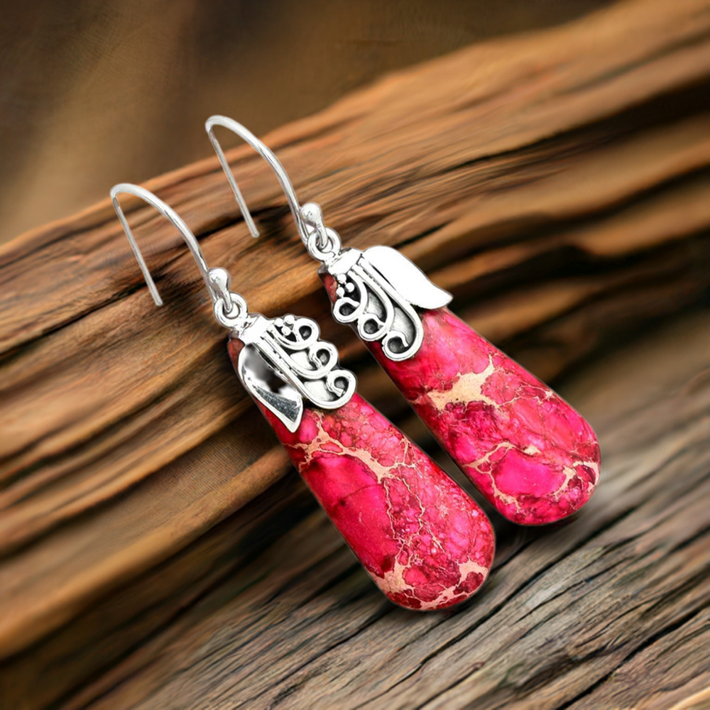 925 Sterling Silver Earrings In Genuine Sea Sediment Jasper Gemstone 925SE2508