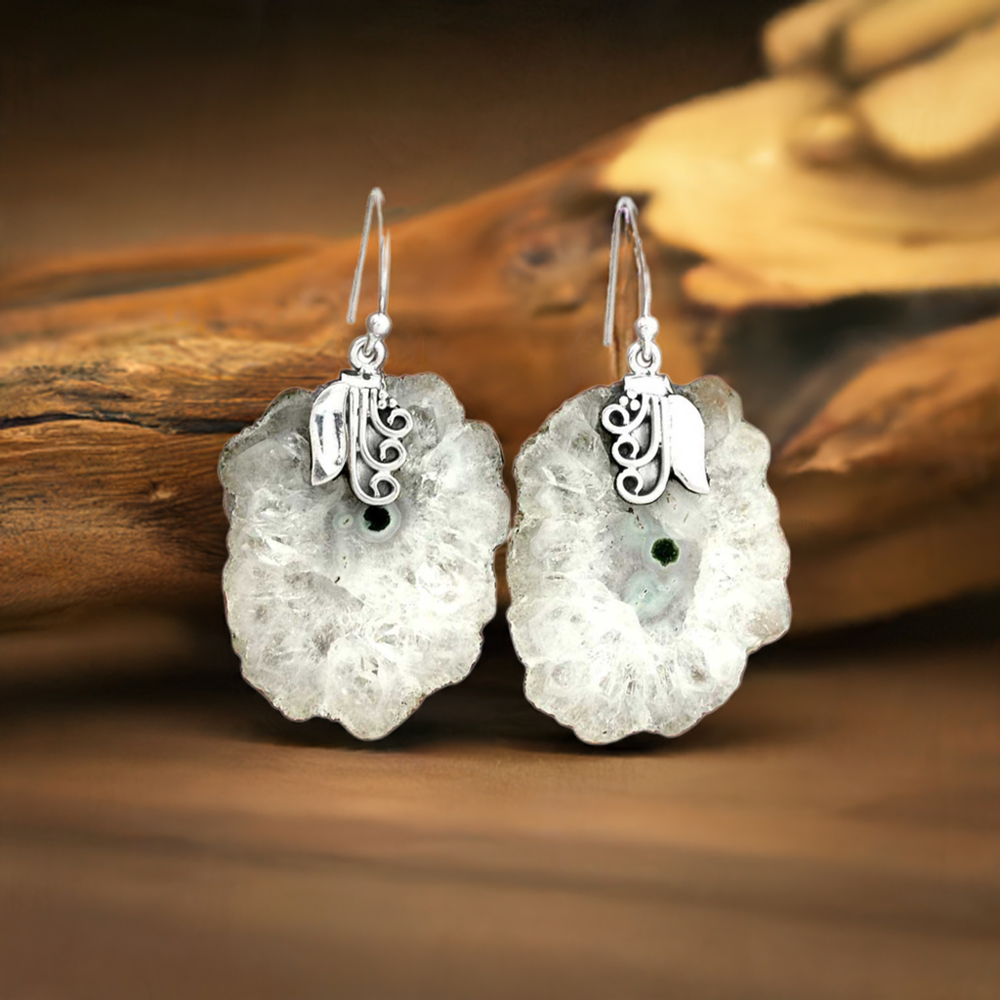 925 Sterling Silver Earrings In Natural Solar Druzy Gemstone 925SE2509