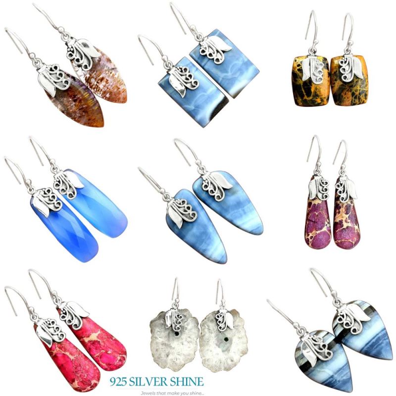 925 Sterling Silver Earrings In Semi Precious Agate Gemstone 925SE2510_3