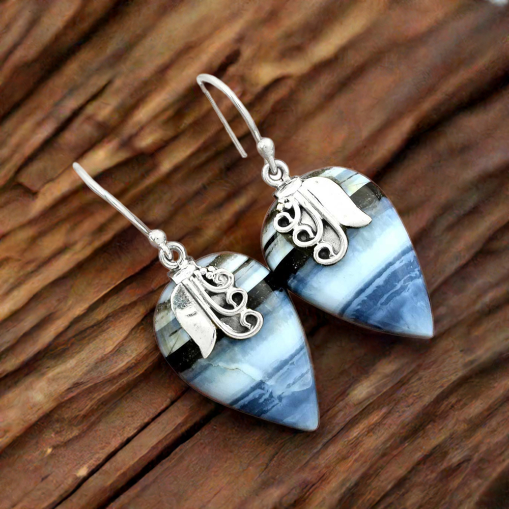 925 Sterling Silver Earrings In Genuine Blue Lace Agate Gemstone 925SE2511