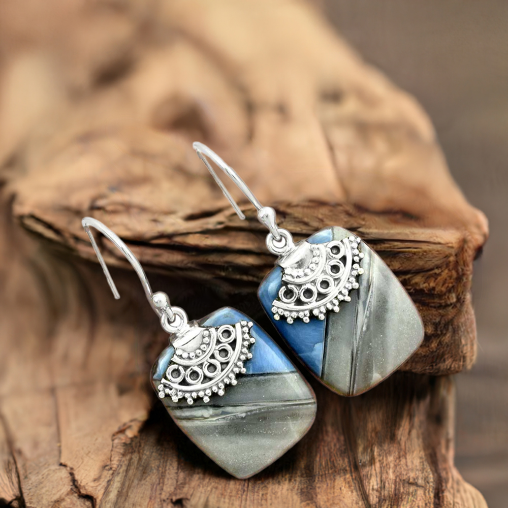 925 Sterling Silver Earrings In Semi Precious Agate Gemstone 925SE2513