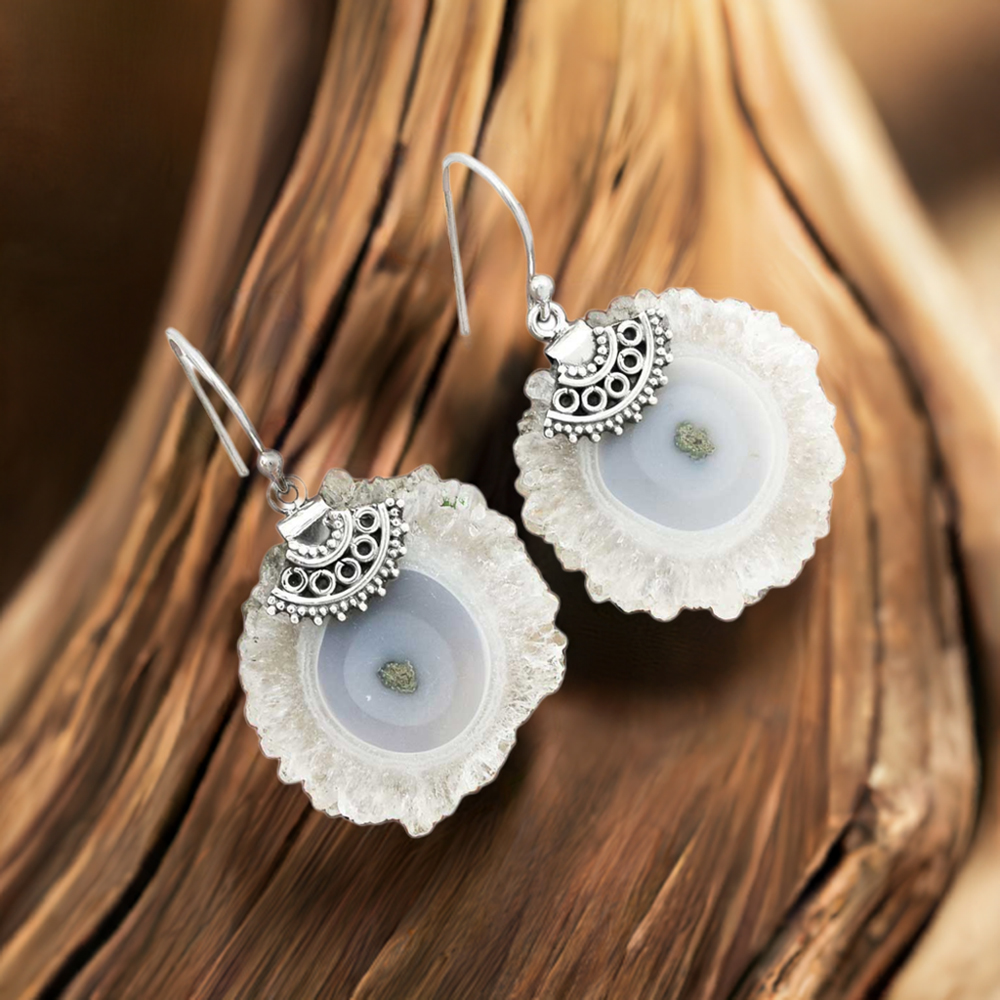 925 Sterling Silver Earrings In Genuine Sugar Druzy Gemstone 925SE2514