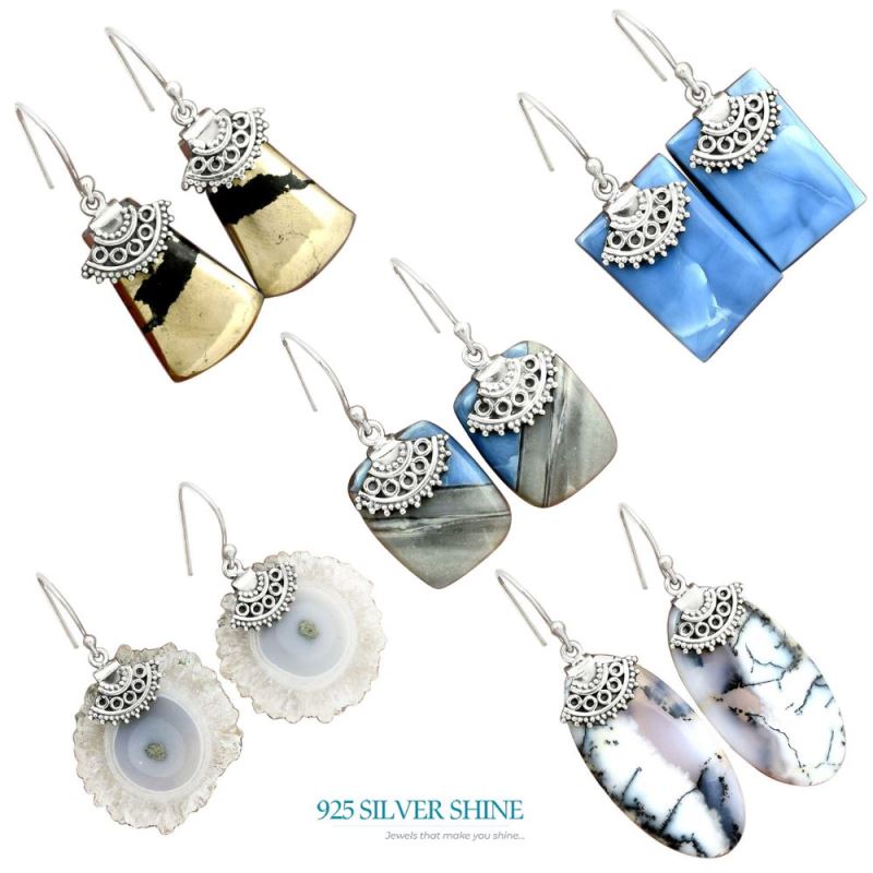 925 Sterling Silver Earrings In Genuine Sugar Druzy Gemstone 925SE2514_3