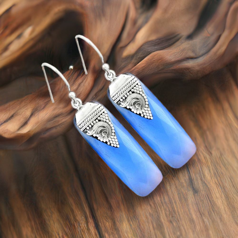 925 Sterling Silver Earrings In Semi Precious Chalcedony Gemstone 925SE2519