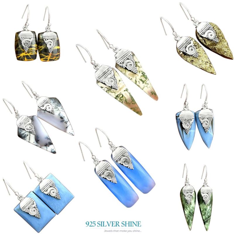 Genuine Agate Gemstone Earrings In 925 Sterling Silver Jewelry 925SE2523_3