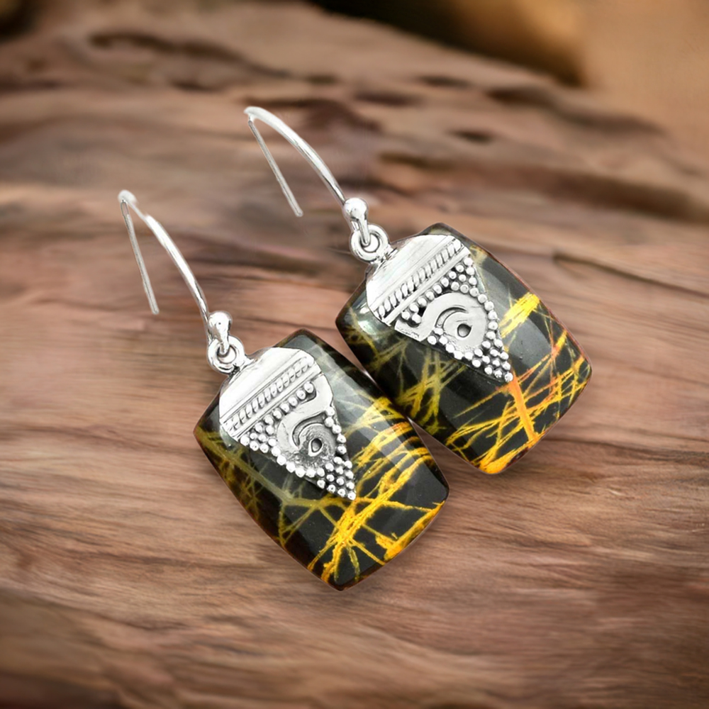 Natural Snake Jasper Gemstone Earrings In 925 Sterling Silver Jewelry 925SE2524