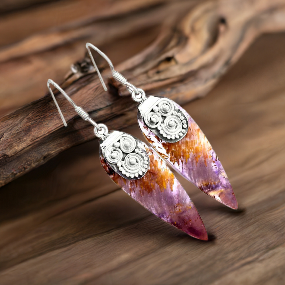 Semi Precious Cacoxenite Gemstone Earrings In 925 Sterling Silver Jewelry 925SE2525