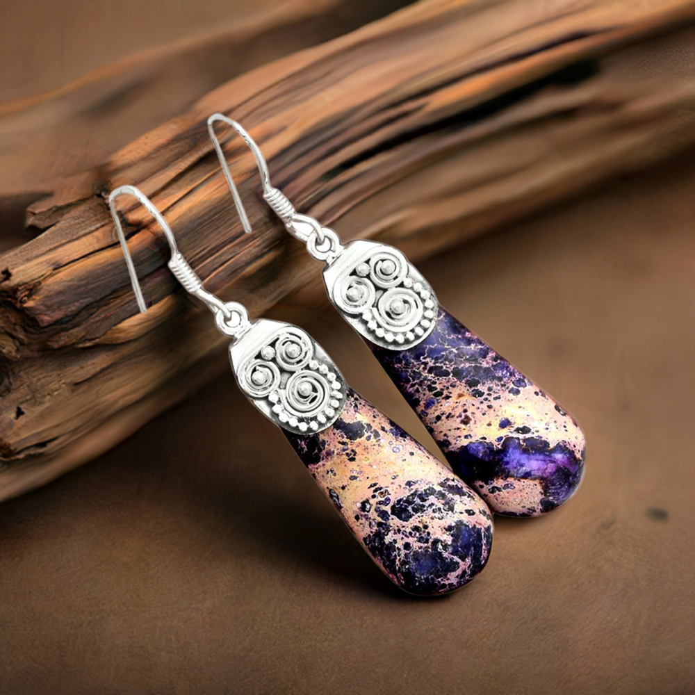 Genuine Sea Sediment Jasper Gemstone Earrings In 925 Sterling Silver Jewelry 925SE2526