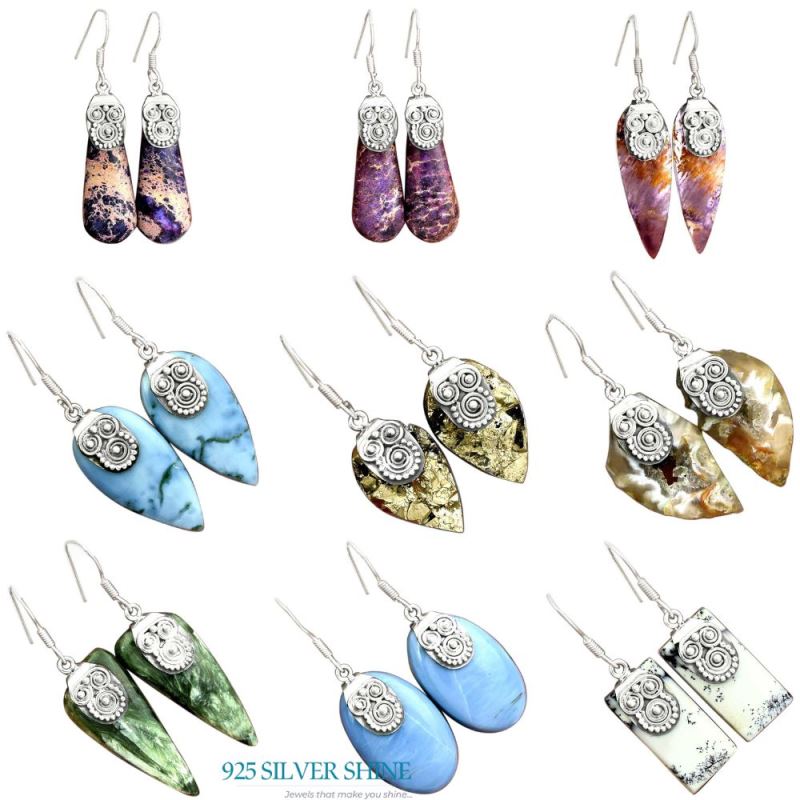Genuine Agate Gemstone Earrings In 925 Sterling Silver Jewelry 925SE2529_3