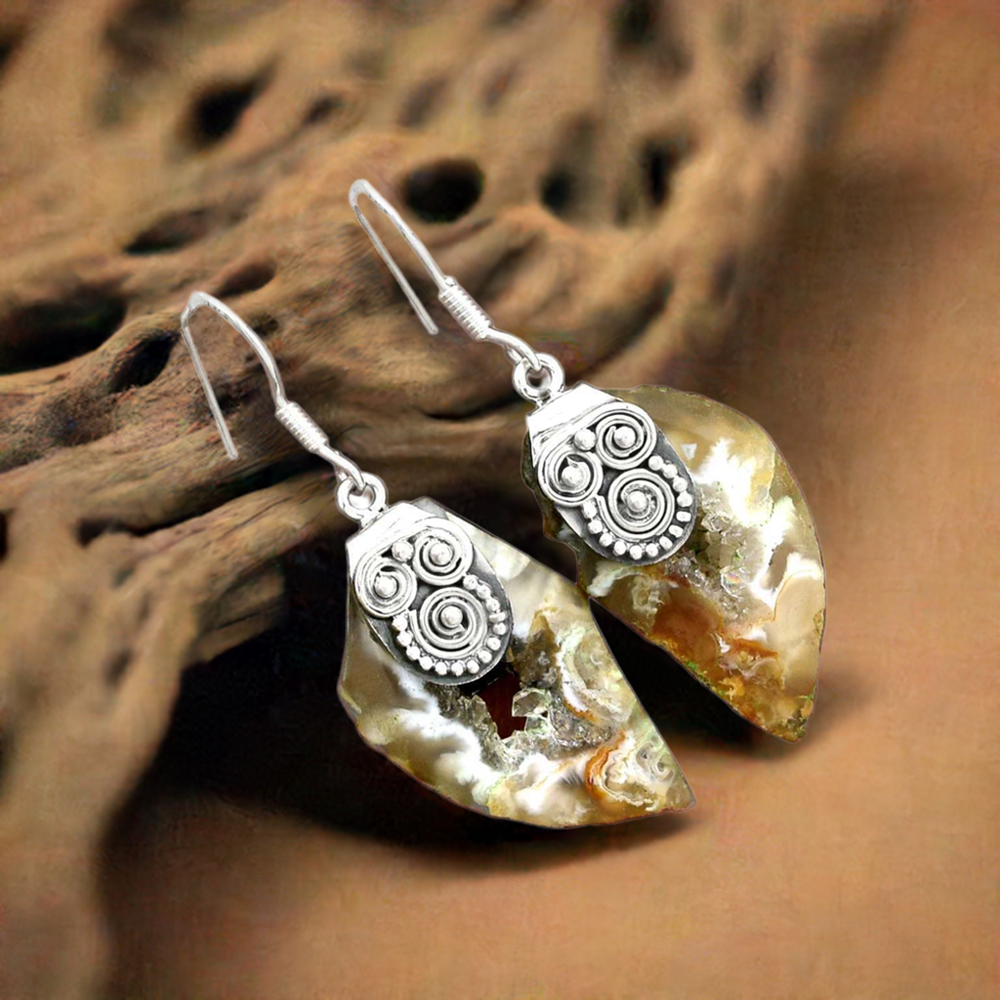 Genuine Druzy Gemstone Earrings In 925 Sterling Silver Jewelry 925SE2532