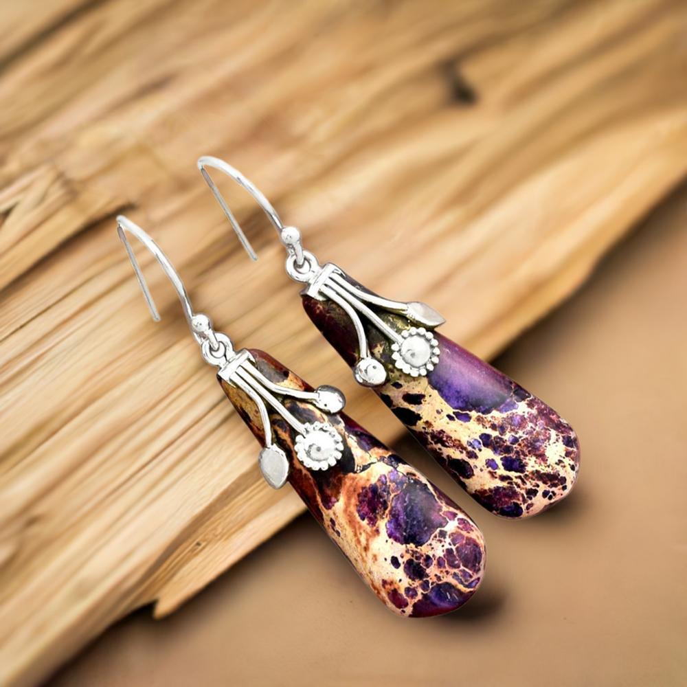 925 Sterling Silver Handmade Earrings In Sea Sediment Jasper Gemstone Jewelry 925SE2540