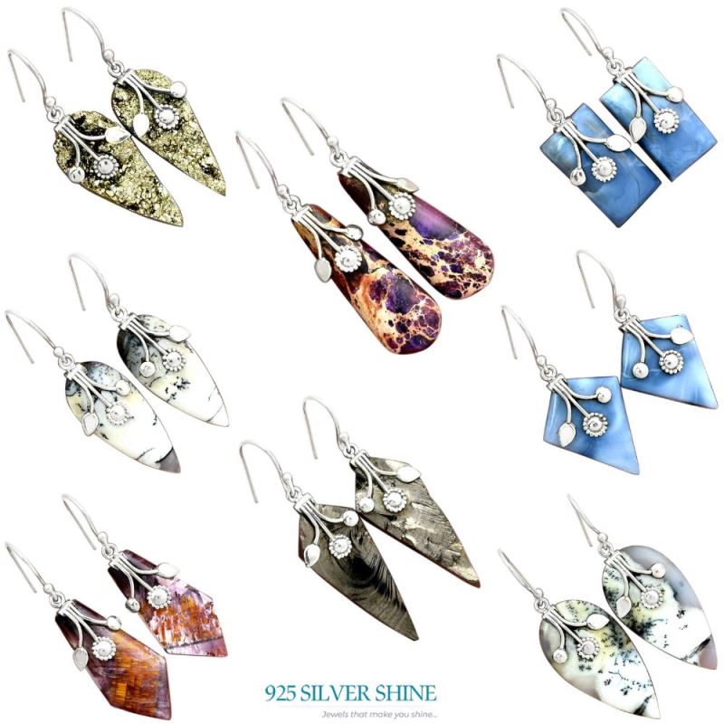 925 Sterling Silver Handmade Earrings In Sea Sediment Jasper Gemstone Jewelry 925SE2540_3