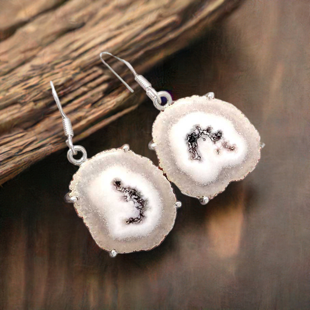 Natural Sugar Druzy Gemstone Earrings In 925 Sterling Silver 925SE2576