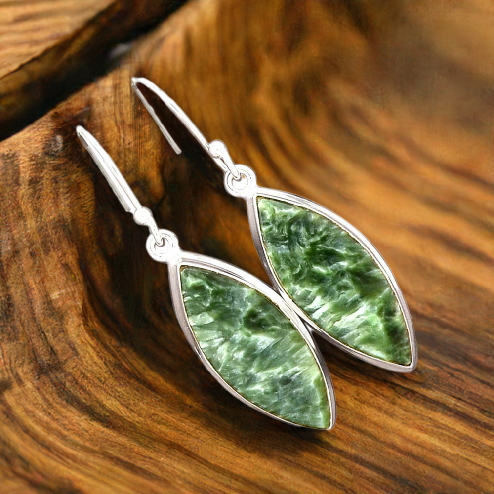 Semi Precious Seraphinite Gemstone Earrings In 925 Sterling Silver 925SE2577