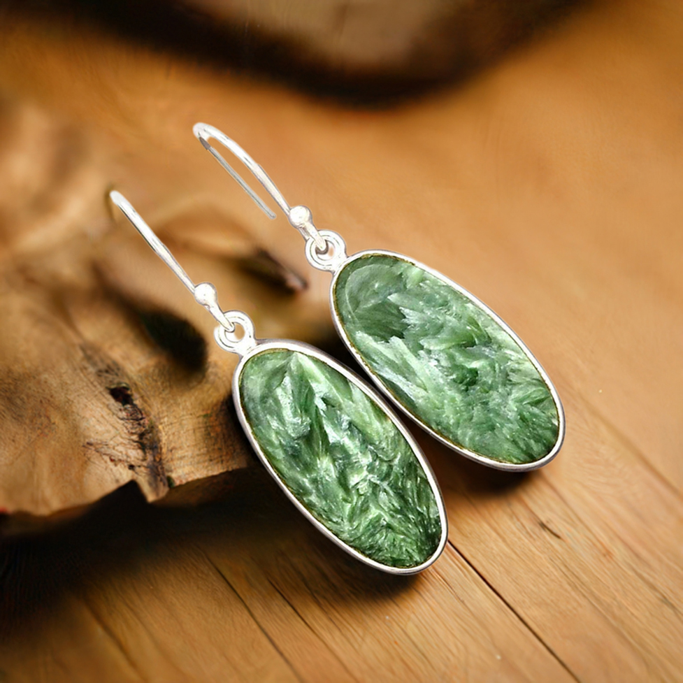 Semi Precious Seraphinite Gemstone Earrings In 925 Sterling Silver 925SE2577_0
