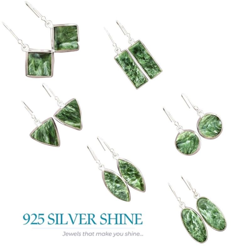 Semi Precious Seraphinite Gemstone Earrings In 925 Sterling Silver 925SE2577_11