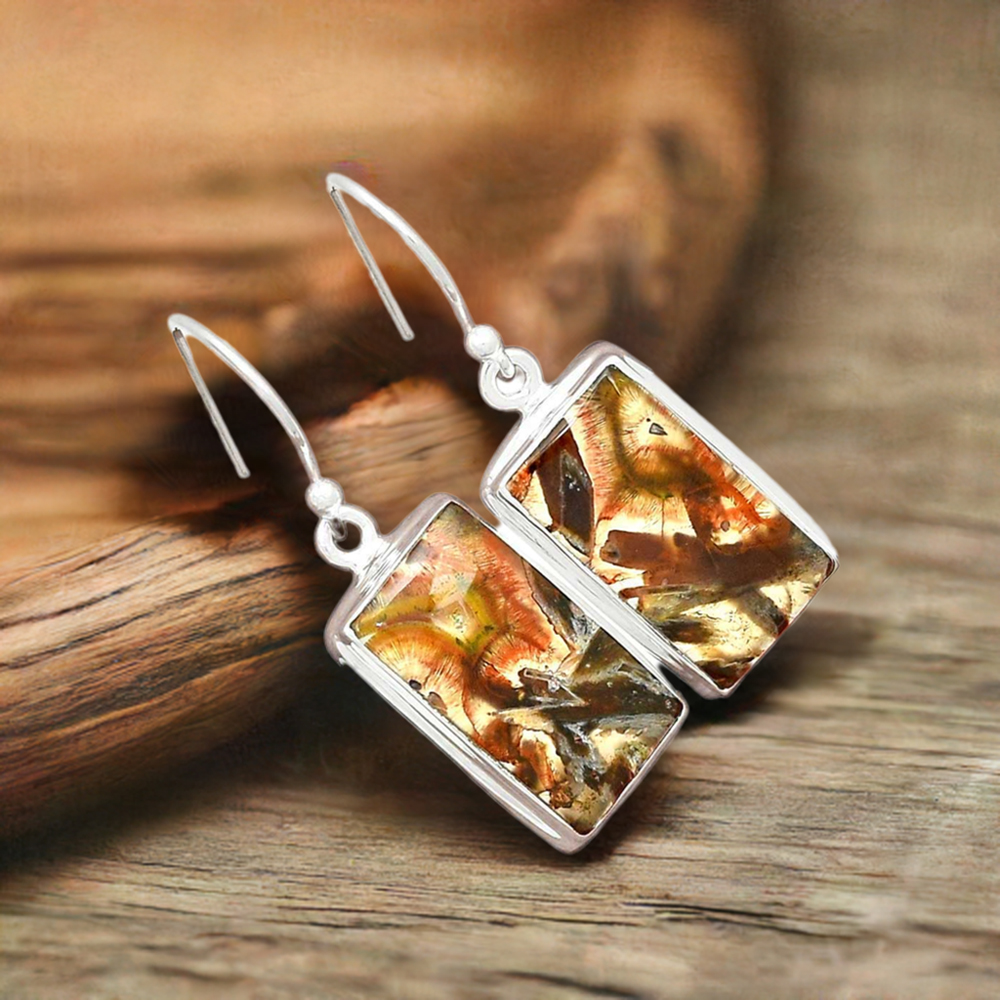 Semi Precious Montana Agate Gemstone Earrings In Fine 925 Sterling Silver 925SE2583