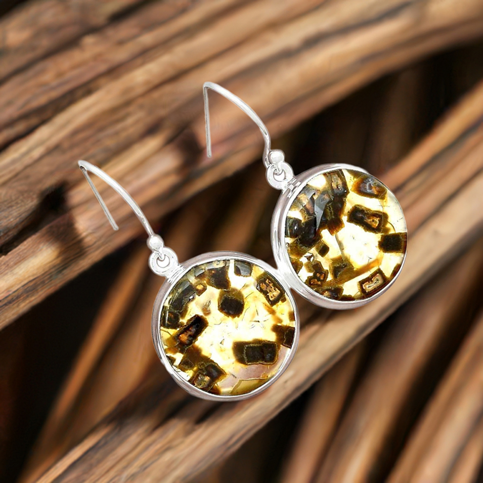 Semi Precious Montana Agate Gemstone Earrings In Fine 925 Sterling Silver 925SE2583_0